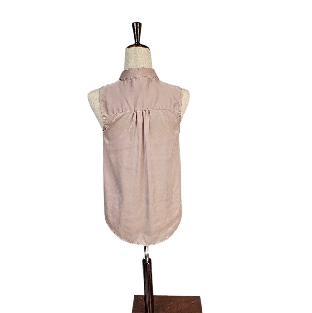 Maison D'Amelie Stain Silk Blush Pink Bow Tie Blouse Tank XS Preowned - Picture 3 of 9